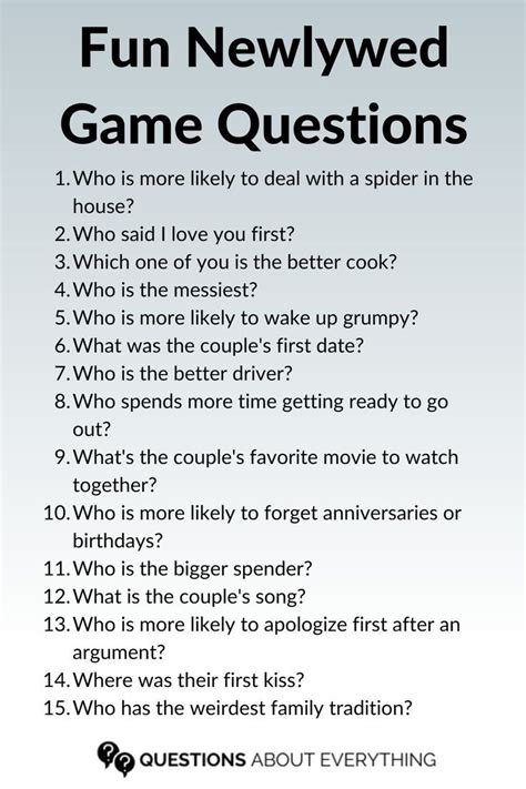 171 Fun Newlywed Game Questions .